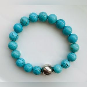 Vintage House of Bangles HOB Turquoise Stone .925 Silver Stretch Bead Bracelet